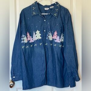 White Stag Plus Vintage Women 22 Wide 24 Wide Christmas Tree Applique Denim